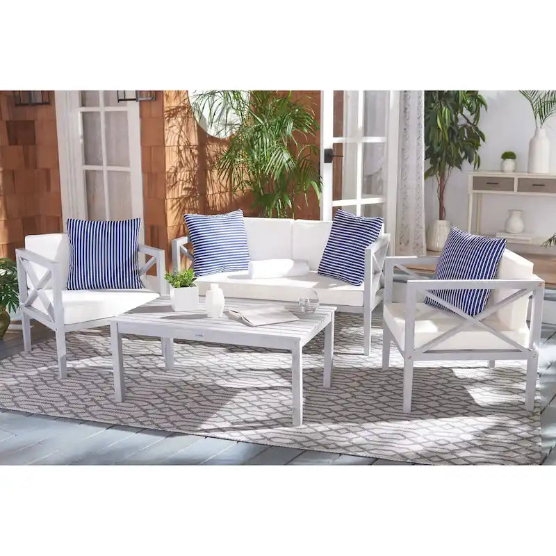 SAFAVIEH Dafne Ensemble de conversation 4 pièces pour extérieur avec coussin décoratif – 50 larg. x 26 prof. x 25 haut.