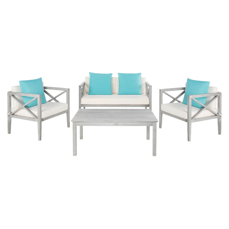 SAFAVIEH Dafne Ensemble de conversation 4 pièces pour extérieur avec coussin décoratif – 50 larg. x 26 prof. x 25 haut.
