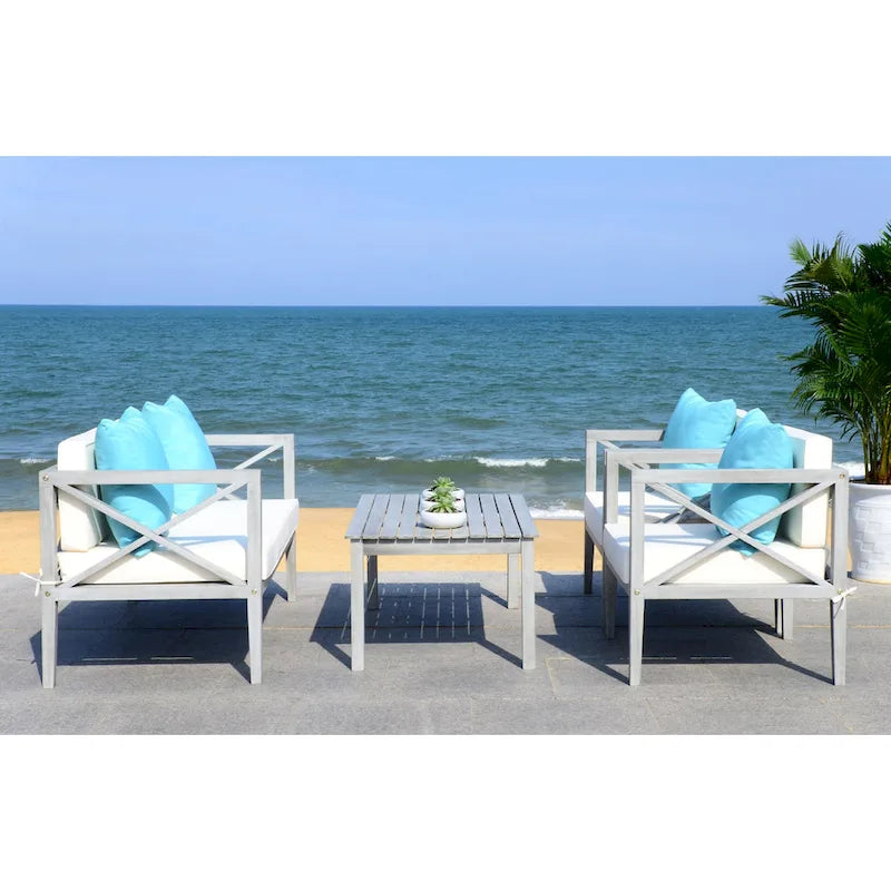 SAFAVIEH Dafne Ensemble de conversation 4 pièces pour extérieur avec coussin décoratif – 50 larg. x 26 prof. x 25 haut.