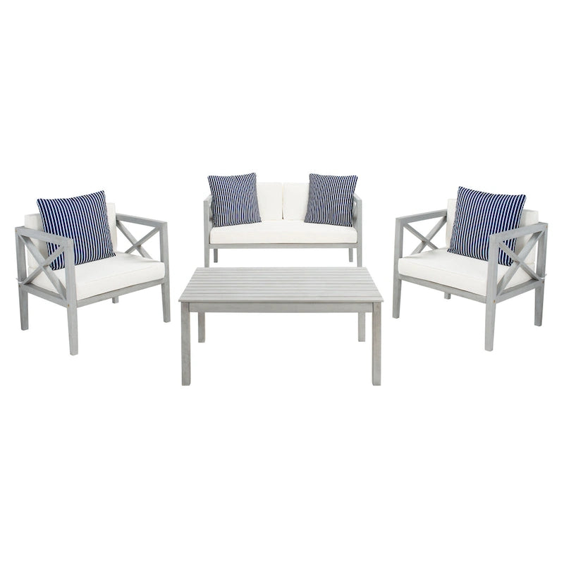 SAFAVIEH Dafne Ensemble de conversation 4 pièces pour extérieur avec coussin décoratif – 50 larg. x 26 prof. x 25 haut.