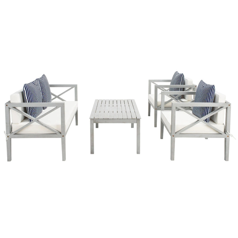 SAFAVIEH Dafne Ensemble de conversation 4 pièces pour extérieur avec coussin décoratif – 50 larg. x 26 prof. x 25 haut.