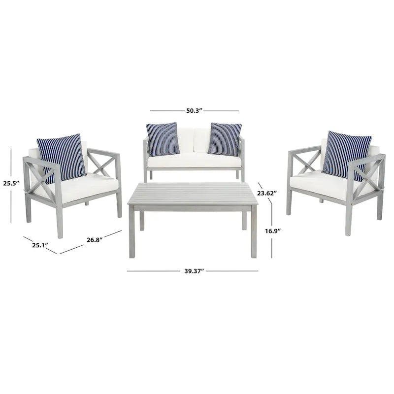 SAFAVIEH Dafne Ensemble de conversation 4 pièces pour extérieur avec coussin décoratif – 50 larg. x 26 prof. x 25 haut.