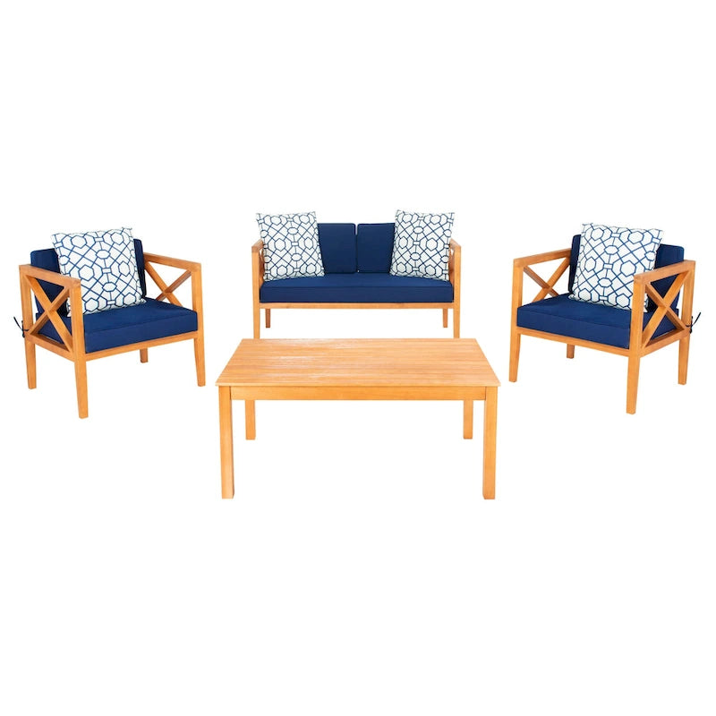 SAFAVIEH Dafne Ensemble de conversation 4 pièces pour extérieur avec coussin décoratif – 50 larg. x 26 prof. x 25 haut.