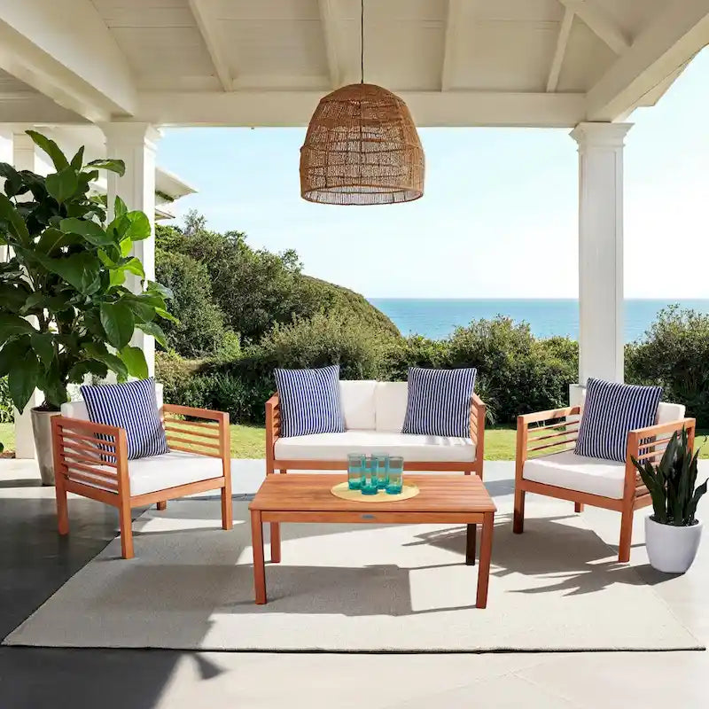 SAFAVIEH Outdoor Yoselin 4-Piece Set with Accent Pillow - 51W x 26D x 26H