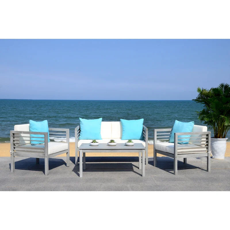 SAFAVIEH Ensemble de 4 pièces Yoselin d'extérieur avec coussin décoratif – 51 la. x 26 prof. x 26 h (po)