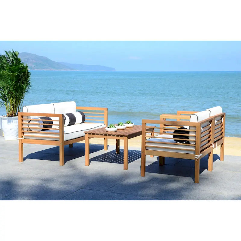 SAFAVIEH Ensemble de 4 pièces Yoselin d'extérieur avec coussin décoratif – 51 la. x 26 prof. x 26 h (po)