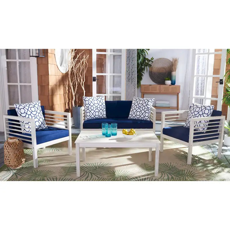 SAFAVIEH Ensemble de 4 pièces Yoselin d'extérieur avec coussin décoratif – 51 la. x 26 prof. x 26 h (po)