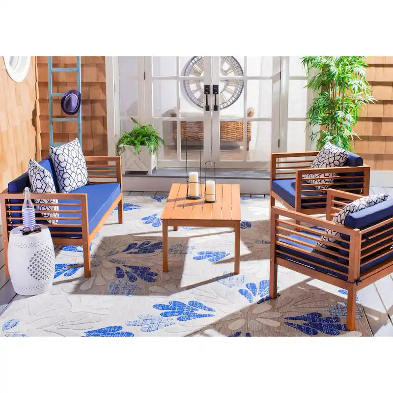 SAFAVIEH Ensemble de 4 pièces Yoselin d'extérieur avec coussin décoratif – 51 la. x 26 prof. x 26 h (po)