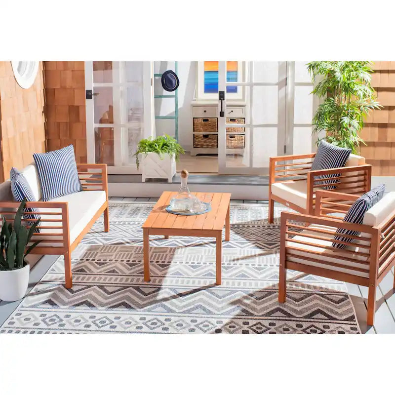 SAFAVIEH Ensemble de 4 pièces Yoselin d'extérieur avec coussin décoratif – 51 la. x 26 prof. x 26 h (po)