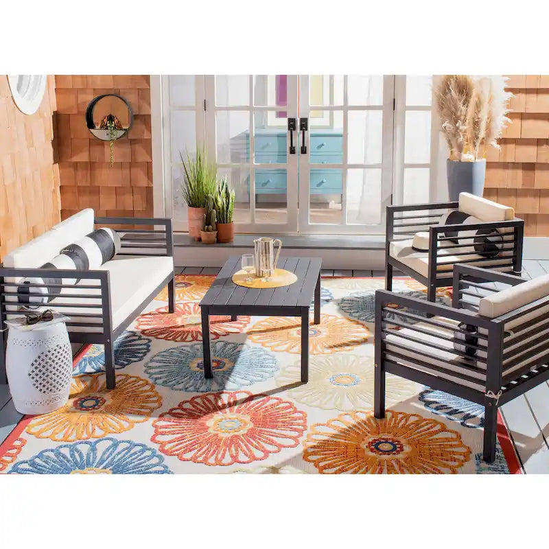 SAFAVIEH Ensemble de 4 pièces Yoselin d'extérieur avec coussin décoratif – 51 la. x 26 prof. x 26 h (po)