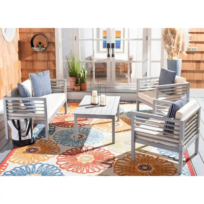 SAFAVIEH Ensemble de 4 pièces Yoselin d'extérieur avec coussin décoratif – 51 la. x 26 prof. x 26 h (po)