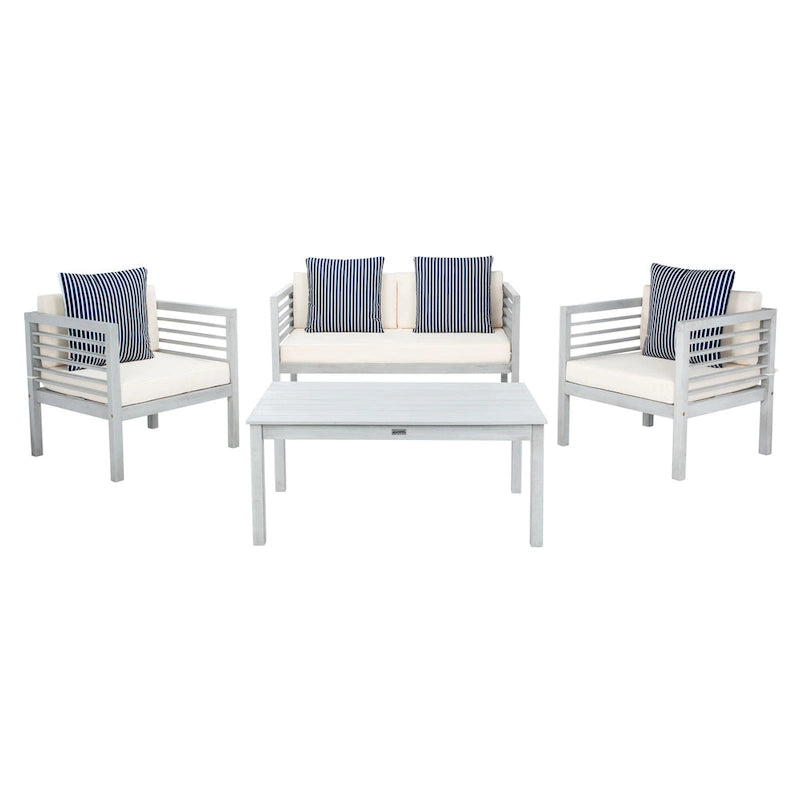 SAFAVIEH Ensemble de 4 pièces Yoselin d'extérieur avec coussin décoratif – 51 la. x 26 prof. x 26 h (po)