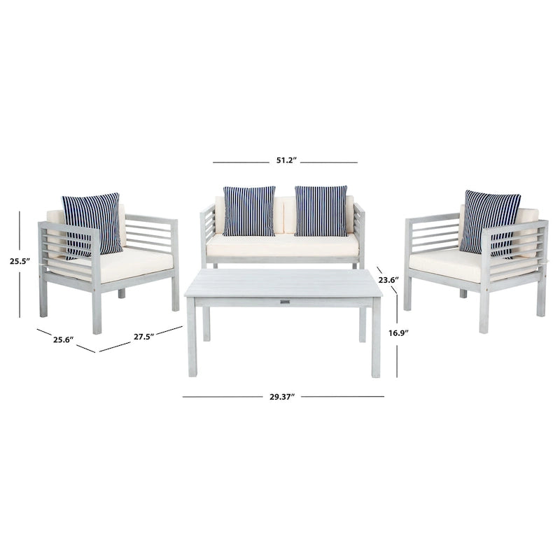 SAFAVIEH Ensemble de 4 pièces Yoselin d'extérieur avec coussin décoratif – 51 la. x 26 prof. x 26 h (po)