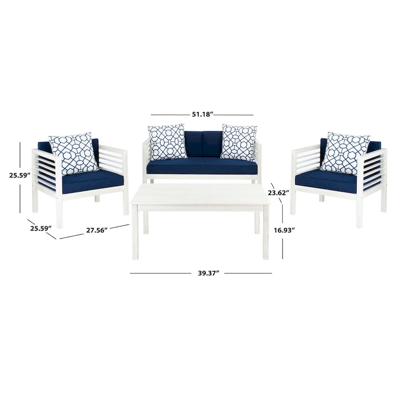 SAFAVIEH Ensemble de 4 pièces Yoselin d'extérieur avec coussin décoratif – 51 la. x 26 prof. x 26 h (po)
