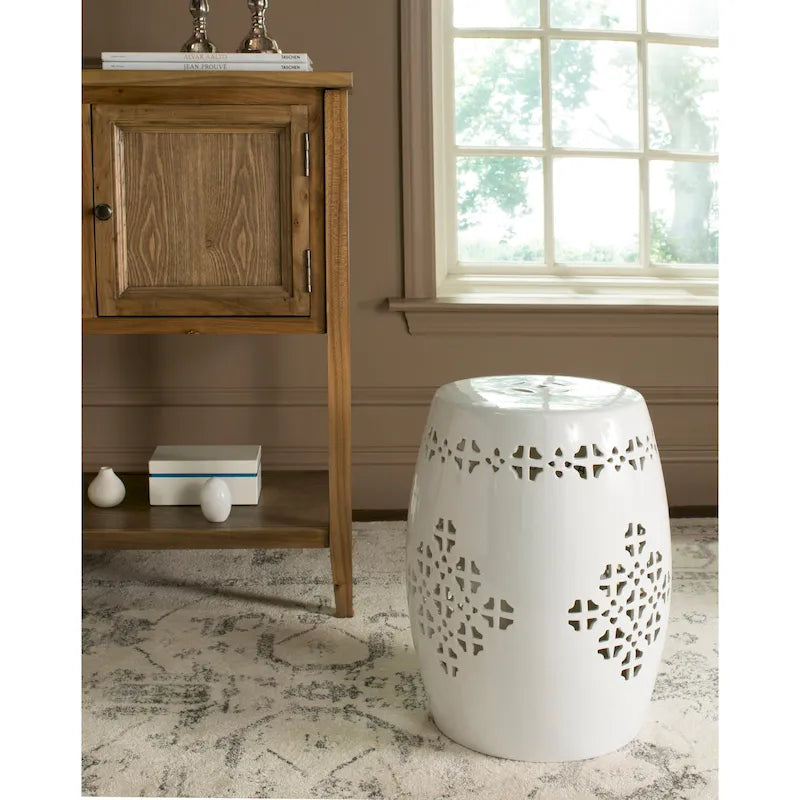 Tabouret de jardin décoratif en céramique Gudrun blanc antique de Safavieh