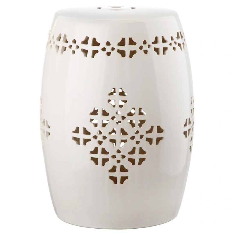 Tabouret de jardin décoratif en céramique Gudrun blanc antique de Safavieh
