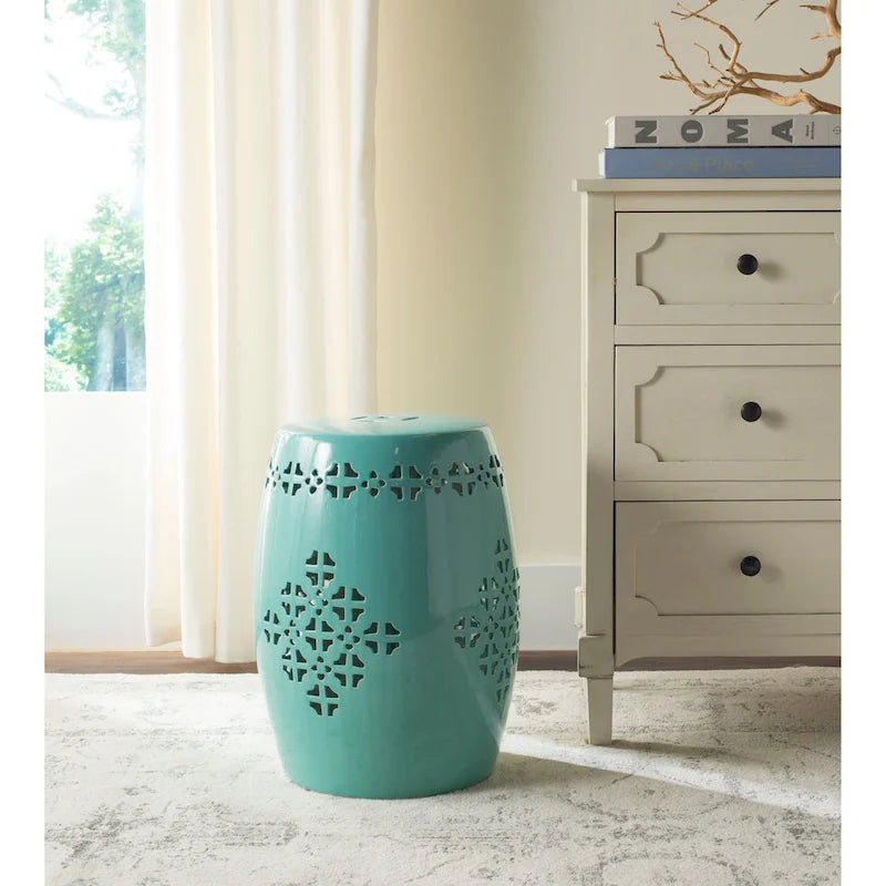 Tabouret de jardin décoratif en céramique Gudrun blanc antique de Safavieh
