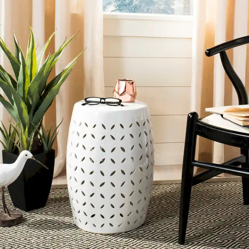 SAFAVIEH Paradise Oihane Zen White Ceramic Decorative Garden Stool