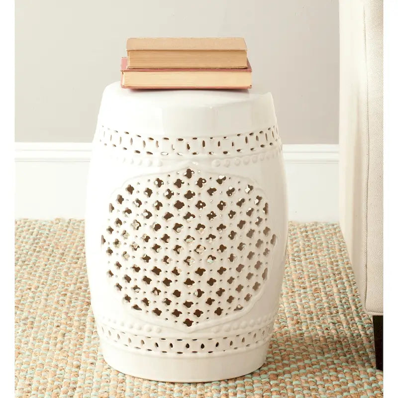 SAFAVIEH Paradise Annetrud Gardens Tabouret de jardin décoratif en céramique blanche
