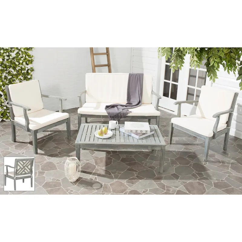 SAFAVIEH Arely Ensemble de patio 4 pièces en bois d'acacia - 48 L x 32 P x 25 H