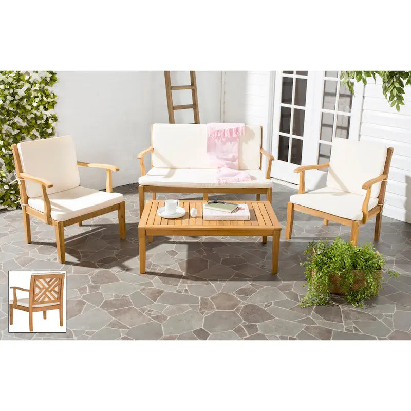 SAFAVIEH Outdoor Arely Acacia Wood 4-Piece Patio Set - 48W x 32D x 25H