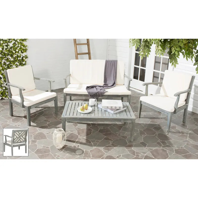 SAFAVIEH Arely Ensemble de patio 4 pièces en bois d'acacia - 48 L x 32 P x 25 H