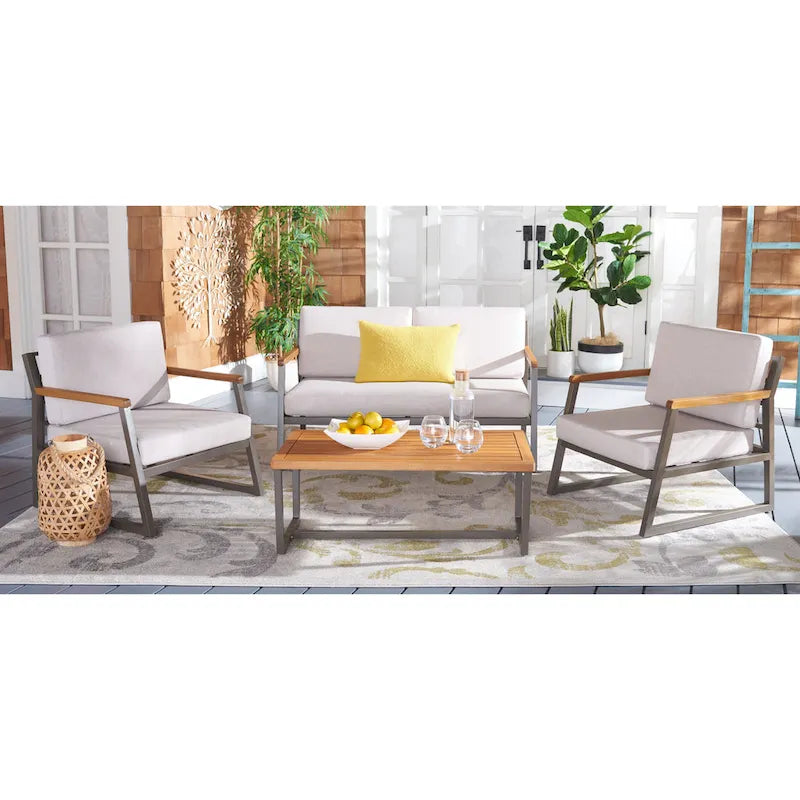 SAFAVIEH Ulviyya Ensemble de conversation d'extérieur 4 pièces pour patio - 48Wx27Dx28H