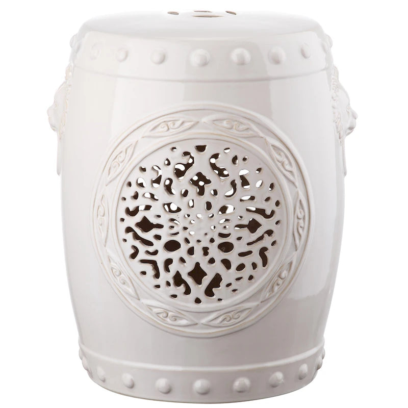 SAFAVIEH Irsila Tabouret de jardin décoratif en céramique blanche motif fleur