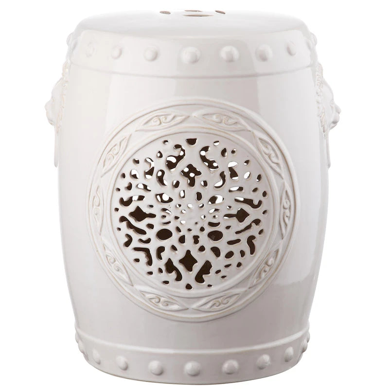 SAFAVIEH Irsila Tabouret de jardin décoratif en céramique blanche motif fleur