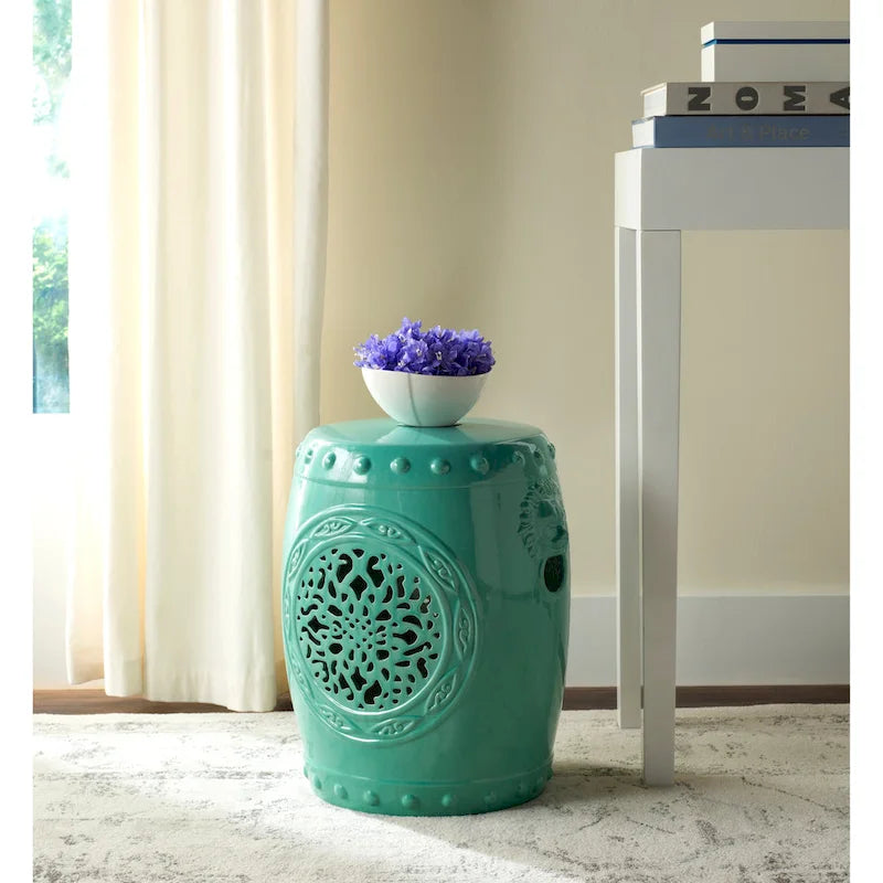 SAFAVIEH Irsila Tabouret de jardin décoratif en céramique blanche motif fleur