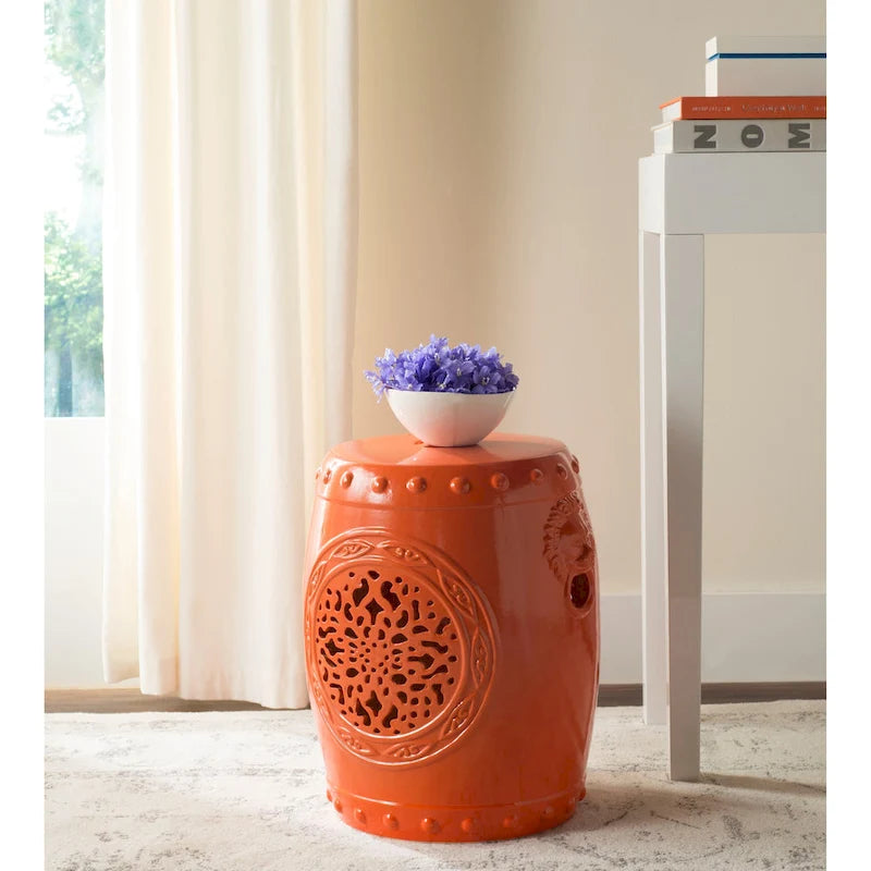 SAFAVIEH Irsila Tabouret de jardin décoratif en céramique blanche motif fleur