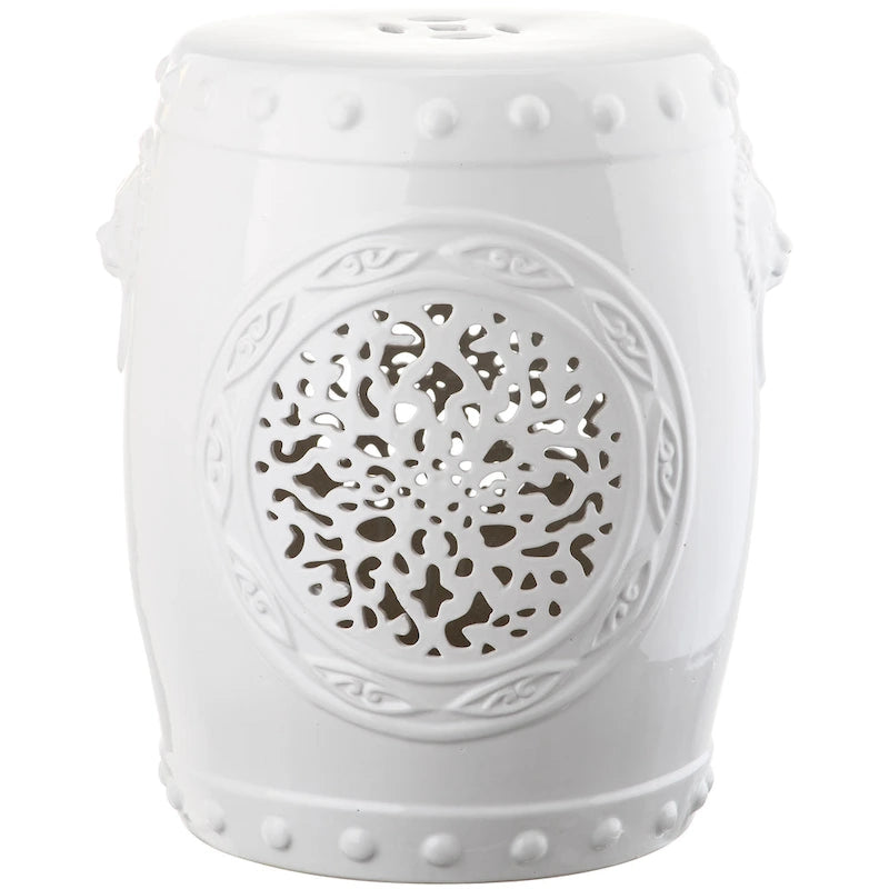 SAFAVIEH Irsila Tabouret de jardin décoratif en céramique blanche motif fleur