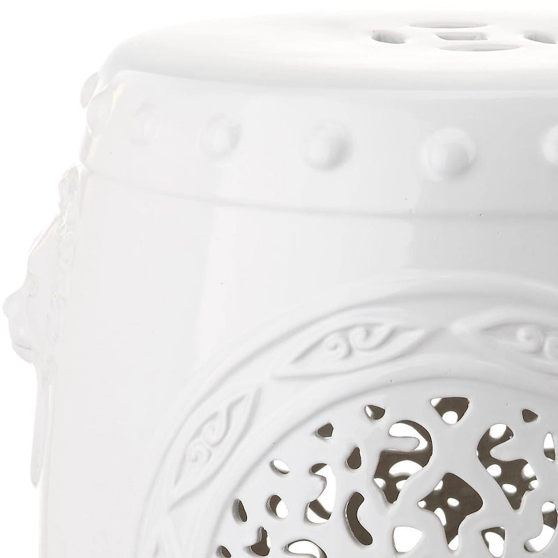 SAFAVIEH Irsila Tabouret de jardin décoratif en céramique blanche motif fleur