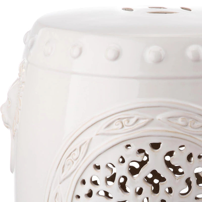 SAFAVIEH Irsila Tabouret de jardin décoratif en céramique blanche motif fleur