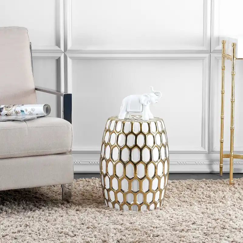 Tabouret de jardin décoratif en céramique SAFAVIEH Clarinda Honeycomb