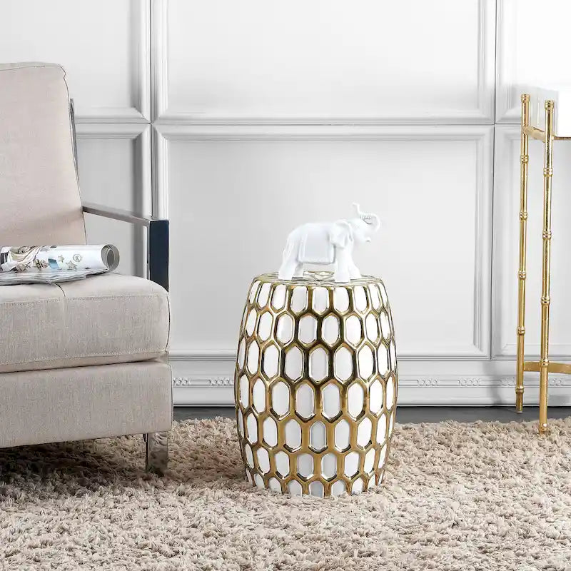 SAFAVIEH Clarinda Honeycomb Ceramic Decorative Garden Stool