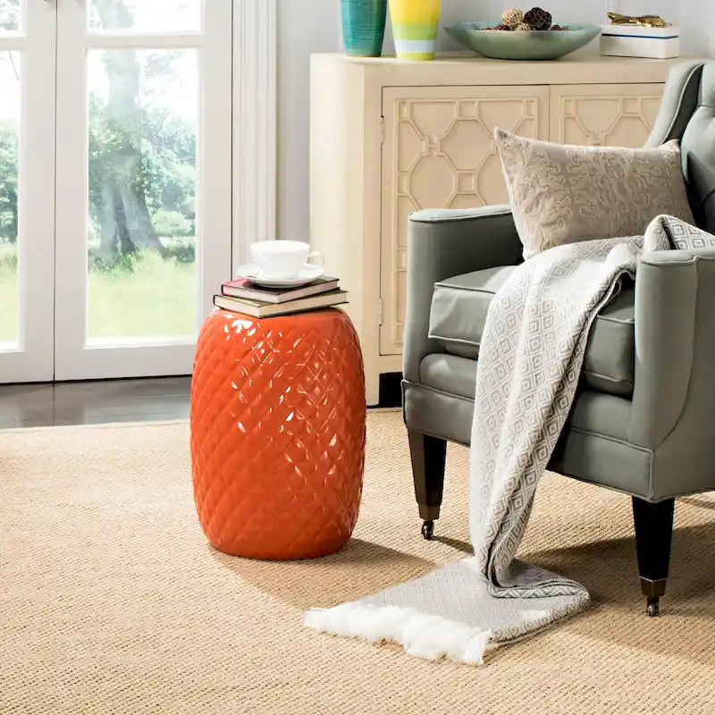Tabouret de jardin décoratif en céramique orange Veroana SAFAVIEH