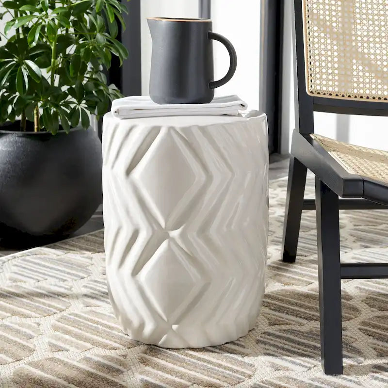 Tabouret de jardin décoratif en céramique ivoire d'intérieur/extérieur Tokiko SAFAVIEH
