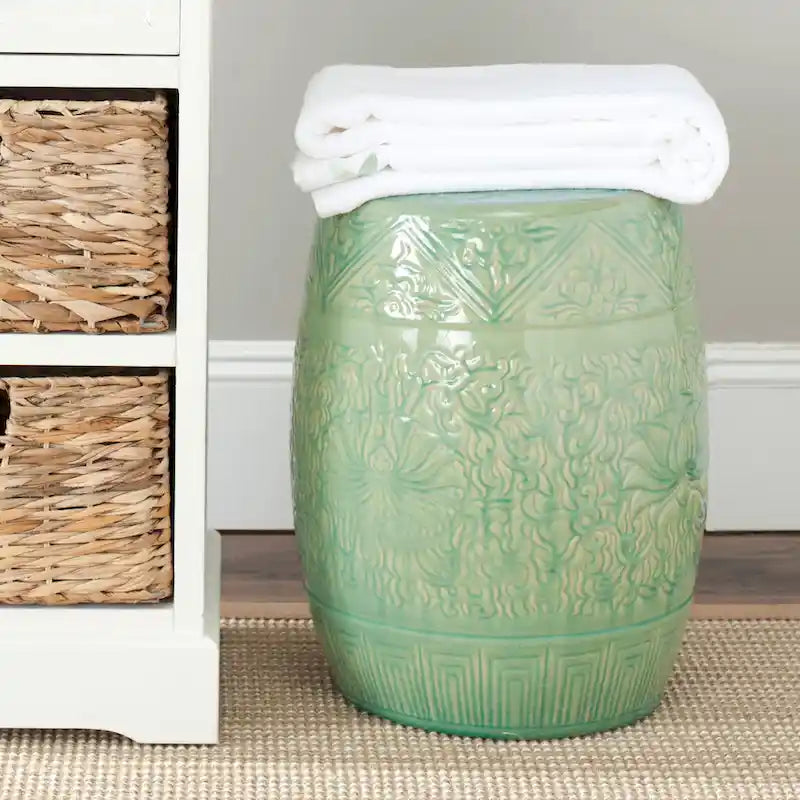 SAFAVIEH Paradise Ruza Gardens Embossed Lime Green Ceramic Decorative Garden Stool