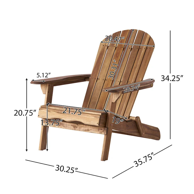 Chaise Adirondack pliante Hanlee en bois d'acacia par Christopher Knight Home - 29,50 L x 35,75 P x 34,25 H