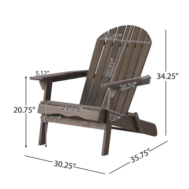 Chaise Adirondack pliante Hanlee en bois d'acacia par Christopher Knight Home - 29,50 L x 35,75 P x 34,25 H