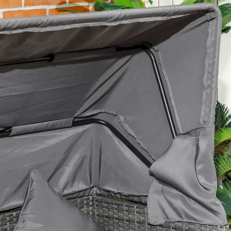 Outsunny Ensemble de Mobilier de Patio 4 Pièces avec Coussins, Lit de Repos en Rotin PE avec Auvent Rétractable, Salon de Jardin Modulable
