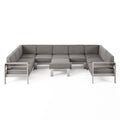 Ensemble de canapé d'angle en aluminium en forme de U à 9 places moderne d'extérieur Cape Coral avec ottomane par Christopher Knight Home