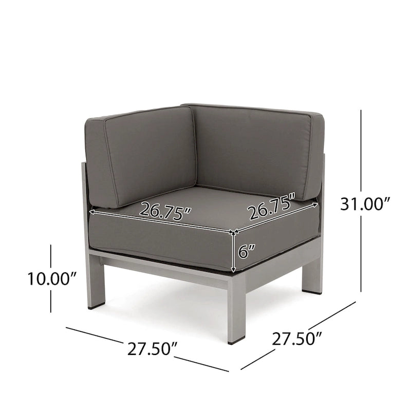 Ensemble de canapé d'angle en aluminium en forme de U à 9 places moderne d'extérieur Cape Coral avec ottomane par Christopher Knight Home