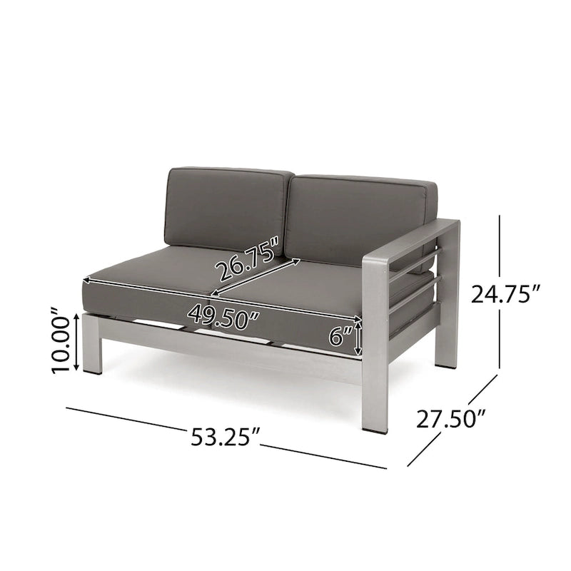 Ensemble de canapé d'angle en aluminium en forme de U à 9 places moderne d'extérieur Cape Coral avec ottomane par Christopher Knight Home