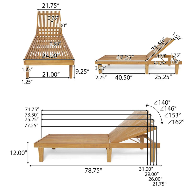 Chaise longue d'extérieur en bois réglable Nadine par Christopher Knight Home