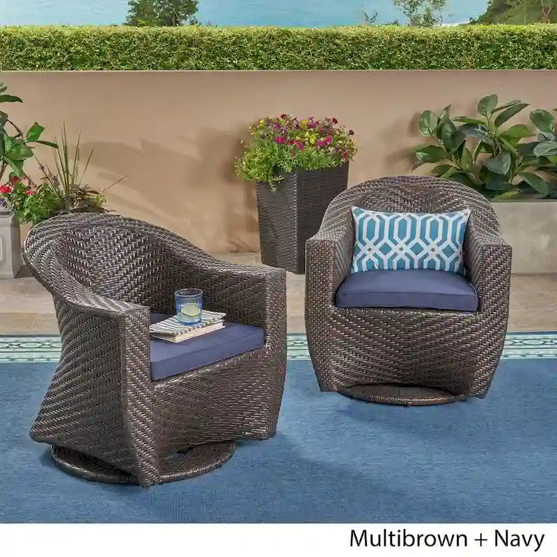 Fauteuil pivotant en osier d'extérieur Larchmont (lot de 2) par Christopher Knight Home