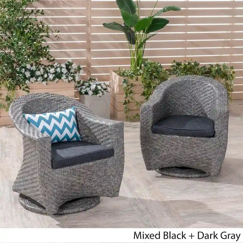 Fauteuil pivotant en osier d'extérieur Larchmont (lot de 2) par Christopher Knight Home