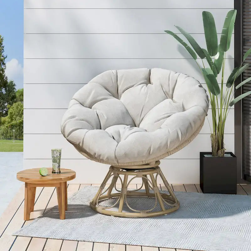 Maries Outdoor Papasan Swivel Chair with Cushion by Christopher Knight Home