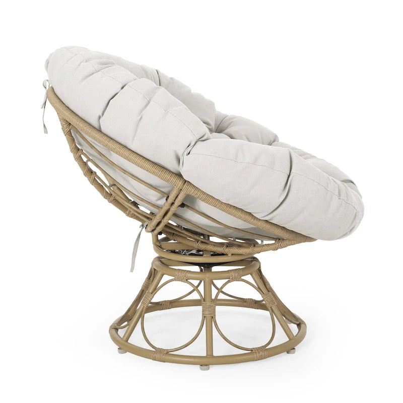 Fauteuil pivotant d'extérieur Papasan Maries avec coussin par Christopher Knight Home